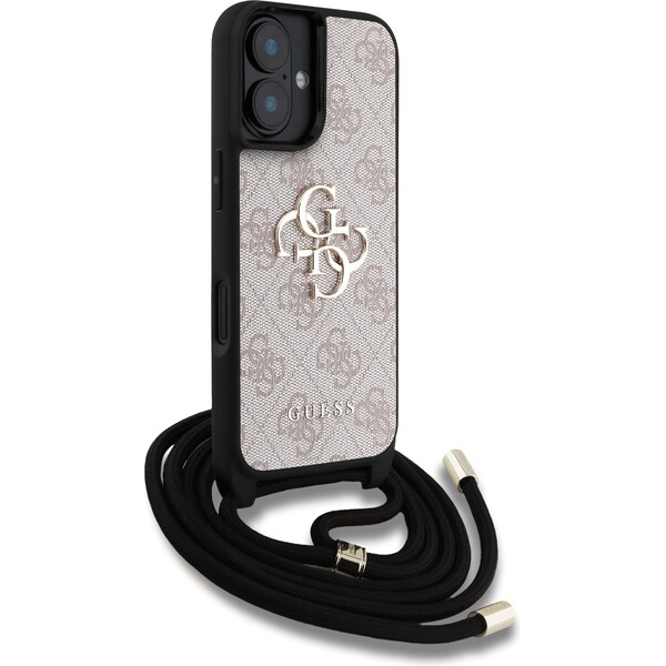 Guess-PU-4G-Metal-Logo-Crossbody-popruh-kryt-iPhone-16-ruzovy
