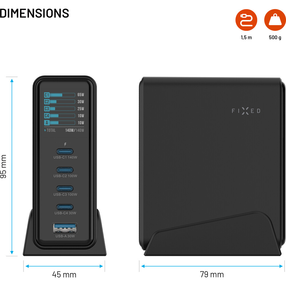 FIXED-GaN-nabijeci-stanice-s-displejem-USB-C-a-USB-PD-3-2-140W-cerna