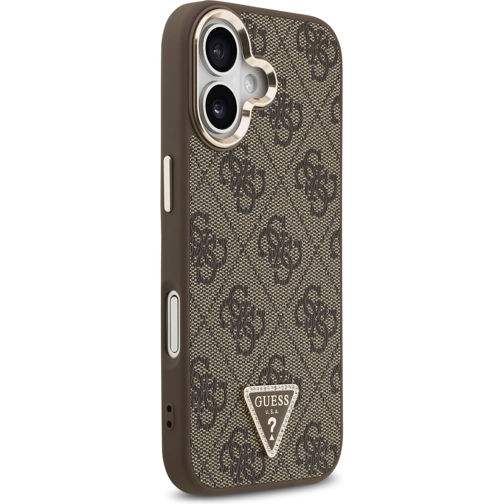 Guess-PU-Leather-4G-Triangle-Logo-Gold-Frame-MagSafe-kryt-iPhone-17-hnedy