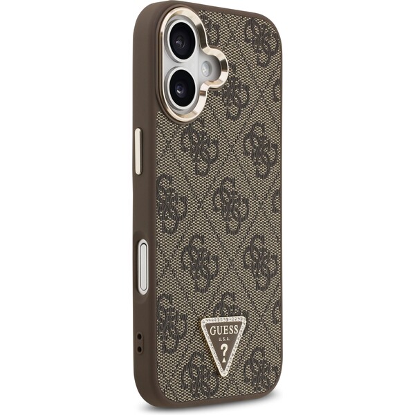 Guess-PU-Leather-4G-Triangle-Logo-Gold-Frame-MagSafe-kryt-iPhone-17-hnedy