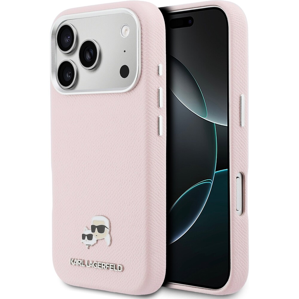 Karl-Lagerfeld-PU-Karl-and-Choupette-Heads-Pins-MagSafe-kryt-iPhone-17-Pro-Max-ruzovy