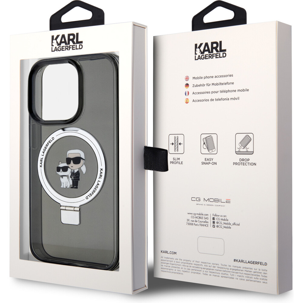 Karl-Lagerfeld-Ringstand-Karl-and-Choupette-MagSafe-kryt-iPhone-15-Pro-cerny