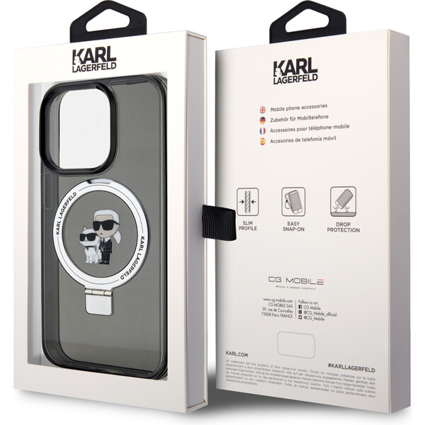 Karl-Lagerfeld-Ringstand-Karl-and-Choupette-MagSafe-kryt-iPhone-15-Pro-cerny