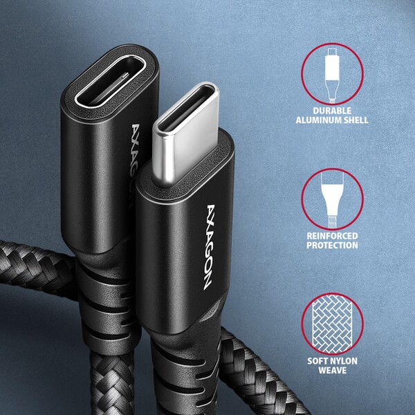 AXAGON-BUCM32-CF10AB-USB-C-USB-C-prodluzovaci-kabel-1m-cerny
