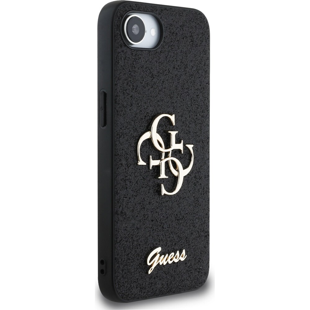 Guess-PU-Fixed-Glitter-4G-Metal-Logo-kryt-iPhone-17e-16e-cerny
