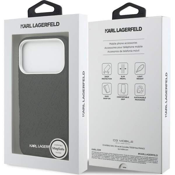 Karl-Lagerfeld-Grained-PU-Repeated-Logo-MagSafe-kryt-iPhone-17-Pro-cerny