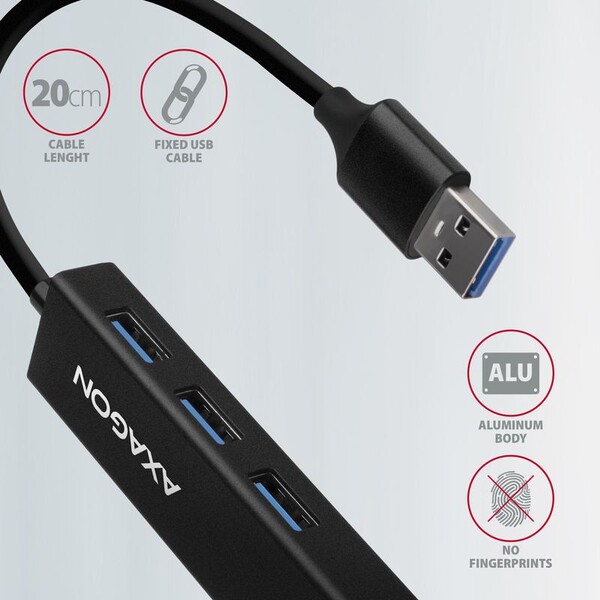 AXAGON-HMAGL3A-USB-3-2-Gen-1-hub-porty-3x-USBA-Gigabit-Ethernet-kovovy-kabel-USBA-20cm