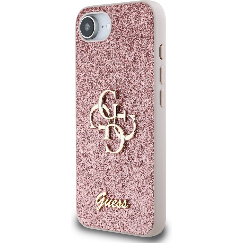 Guess-PU-Fixed-Glitter-4G-Metal-Logo-kryt-iPhone-17e-16e-ruzovy