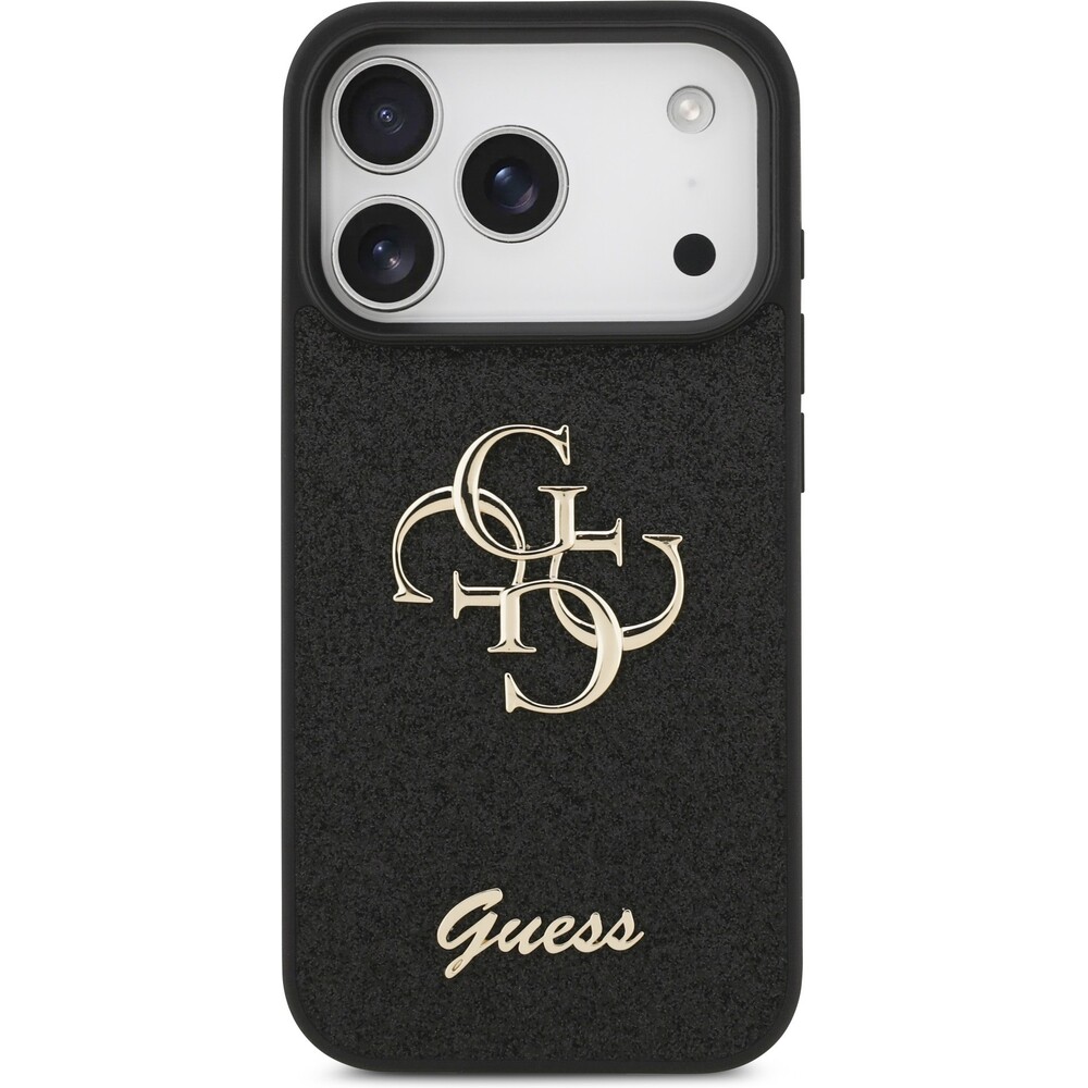 Guess-PU-Fixed-Glitter-4G-Metal-Logo-kryt-iPhone-17-Pro-cerny