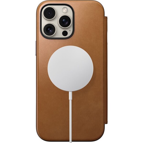 Nomad-Modern-Leather-Folio-MagSafe-pouzdro-iPhone-16-Pro-Max-svetle-hnede