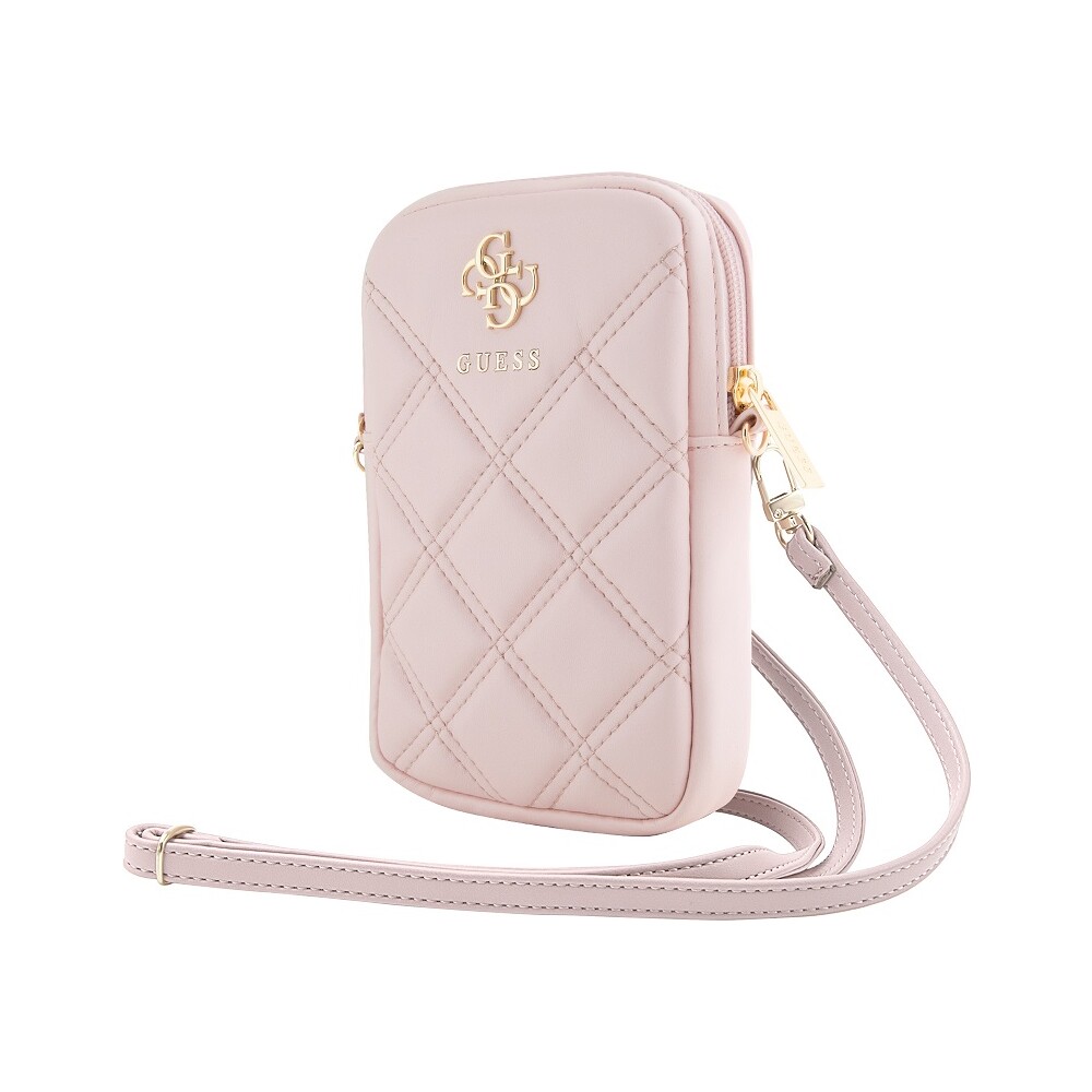 Guess-PU-Quilted-4G-Metal-Logo-Wallet-Phone-Bag-Zipper-ruzovy