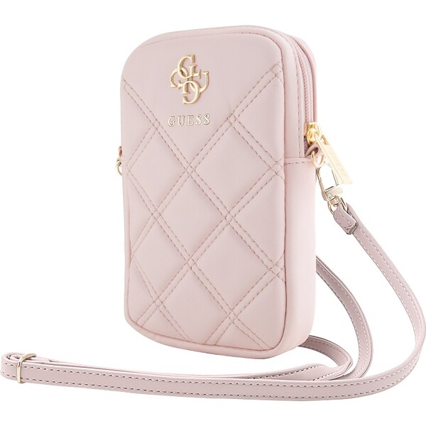 Guess-PU-Quilted-4G-Metal-Logo-Wallet-Phone-Bag-Zipper-ruzovy