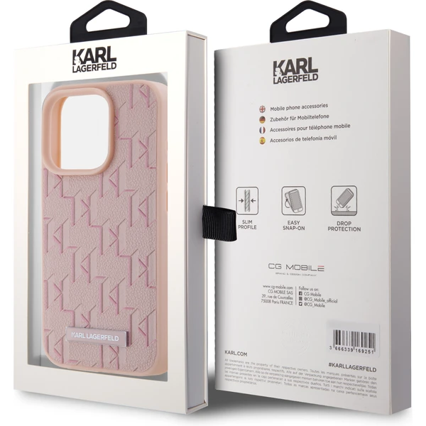 Karl Lagerfeld PU Leather Monogram Metal Logo Magsafe zadní kryt iPhone 15 Pro Max růžový - Pouzdra - Obrázek 4JN5000J01