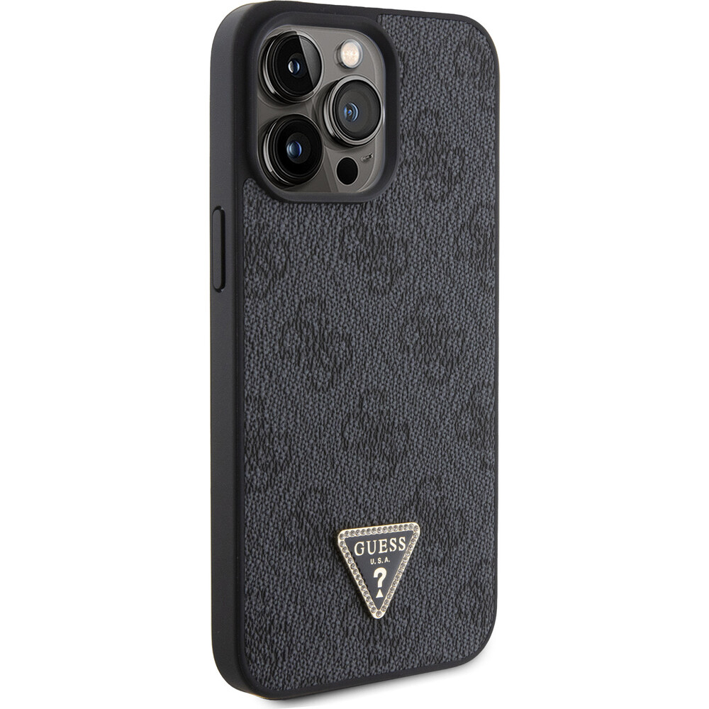 Guess-PU-4G-Strass-Triangle-Metal-Logo-kryt-iPhone-15-Pro-Max-cerny