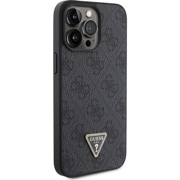 Guess-PU-4G-Strass-Triangle-Metal-Logo-kryt-iPhone-15-Pro-Max-cerny