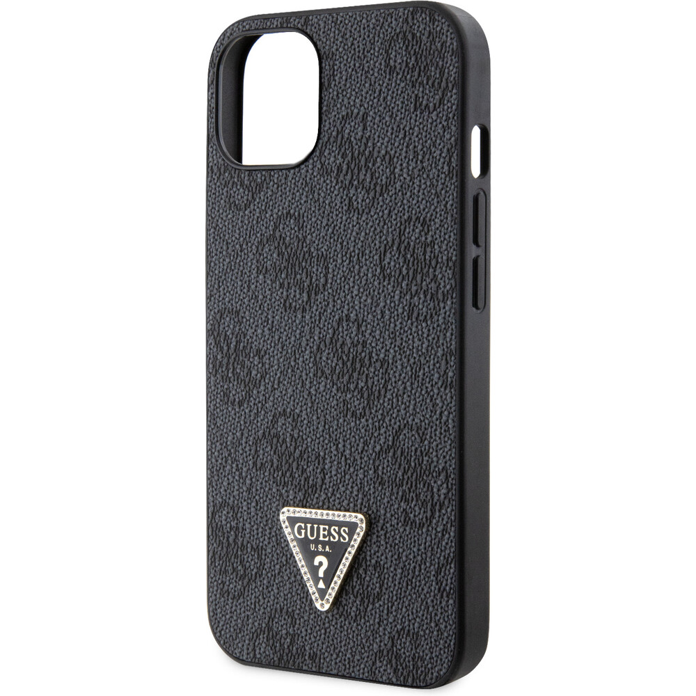 Guess-PU-4G-Strass-Triangle-Metal-Logo-kryt-iPhone-15-cerny