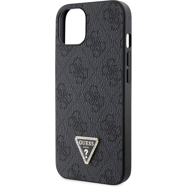 Guess-PU-4G-Strass-Triangle-Metal-Logo-kryt-iPhone-15-cerny