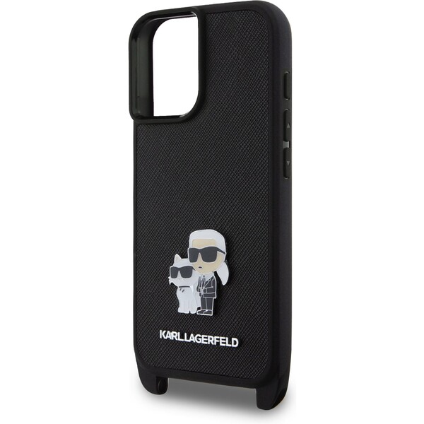 Karl-Lagerfeld-Saffiano-Crossbody-Popruh-Metal-Karl-and-Choupette-kryt-pro-iPhone-16-cerny