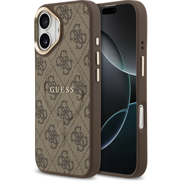 Guess-PU-Leather-4G-Gold-Frame-MagSafe-kryt-iPhone-17-hnedy
