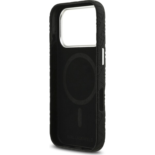 Karl-Lagerfeld-Grained-PU-Repeated-Logo-MagSafe-kryt-iPhone-17-Pro-cerny