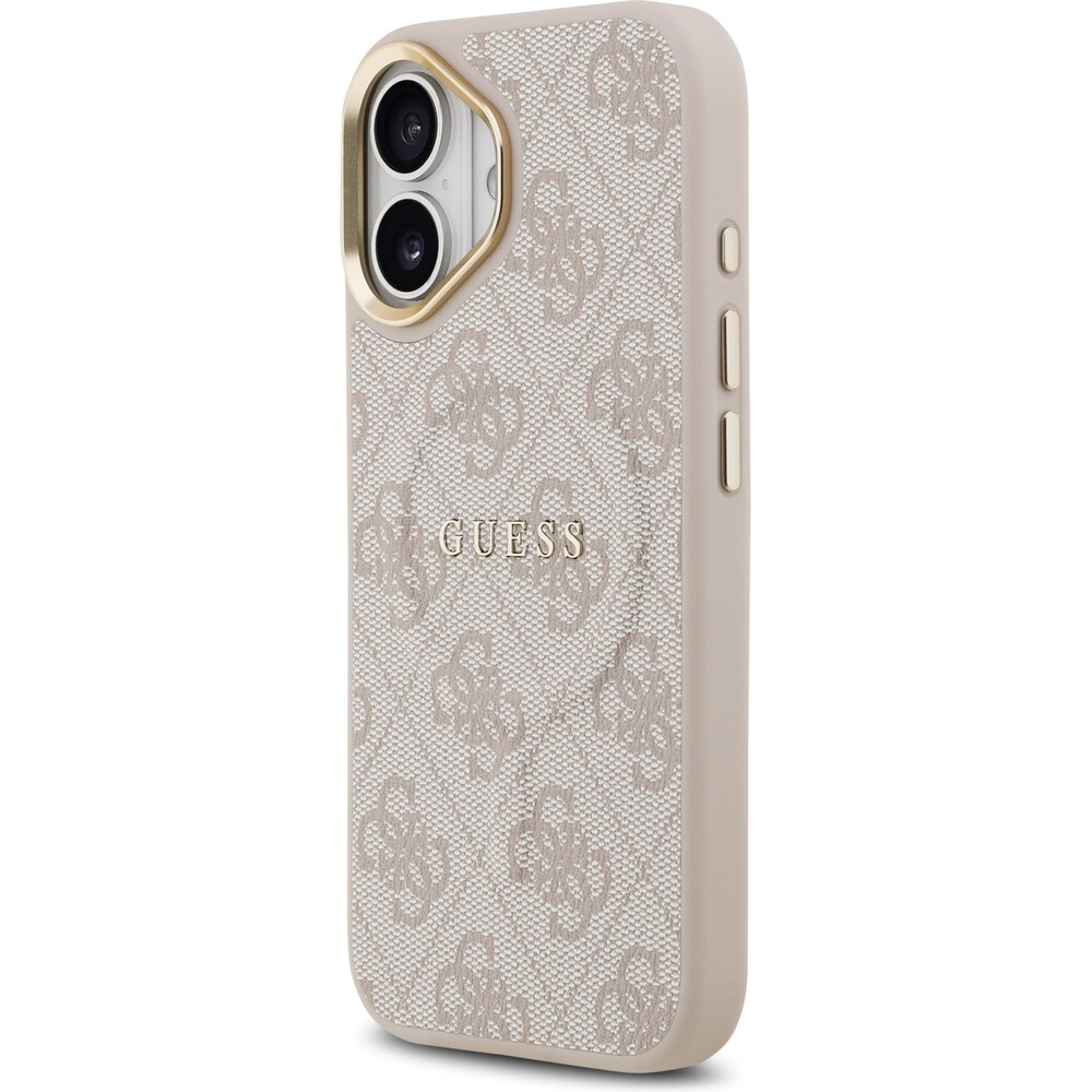 Guess-PU-Leather-4G-Gold-Frame-MagSafe-kryt-iPhone-17-ruzovy