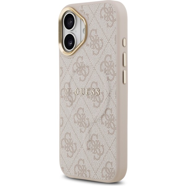 Guess-PU-Leather-4G-Gold-Frame-MagSafe-kryt-iPhone-17-ruzovy