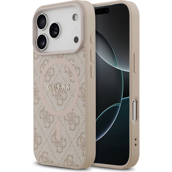 Guess-PU-Leather-4G-Colored-Ring-MagSafe-Zadni-Kryt-pro-iPhone-17-Pro-ruzovy