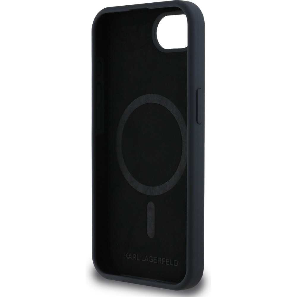 Karl-Lagerfeld-Liquid-Silicone-K-CH-Heads-MagSafe-kryt-iPhone-17e-16e-cerny