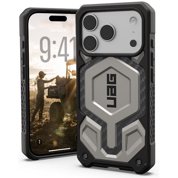 UAG-Monarch-Pro-MagSafe-Titanium-kryt-iPhone-17-Pro-stribrny
