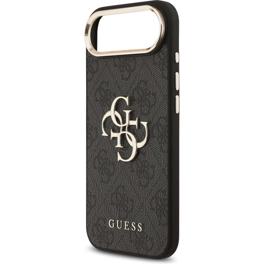 Guess-PU-Leather-4G-Metal-Logo-Gold-Frame-MagSafe-kryt-iPhone-Air-cerny