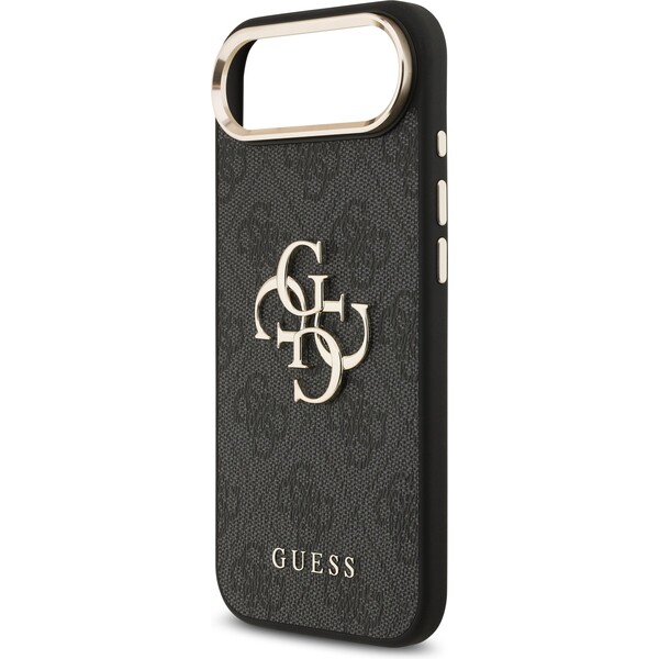 Guess-PU-Leather-4G-Metal-Logo-Gold-Frame-MagSafe-kryt-iPhone-Air-cerny