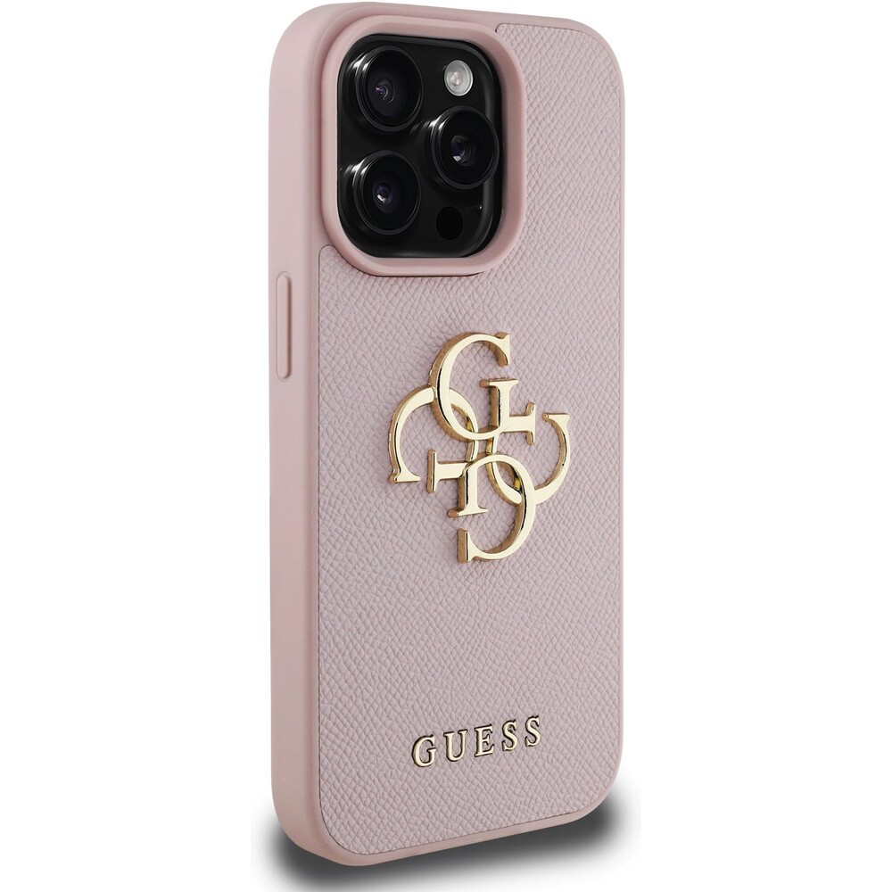 Guess-PU-Grained-4G-Metal-Logo-kryt-iPhone-15-Pro-ruzovy