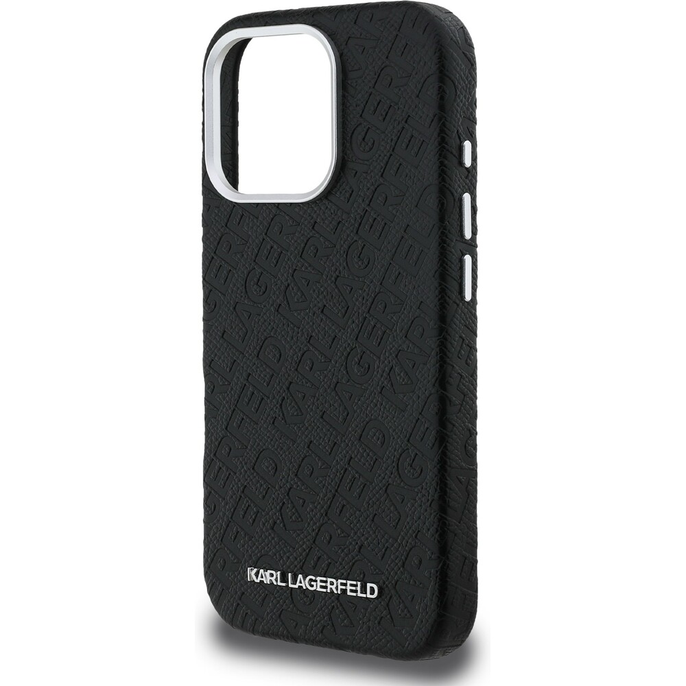 Karl-Lagerfeld-Grained-PU-Repeated-Logo-MagSafe-kryt-iPhone-16-Pro-cerny