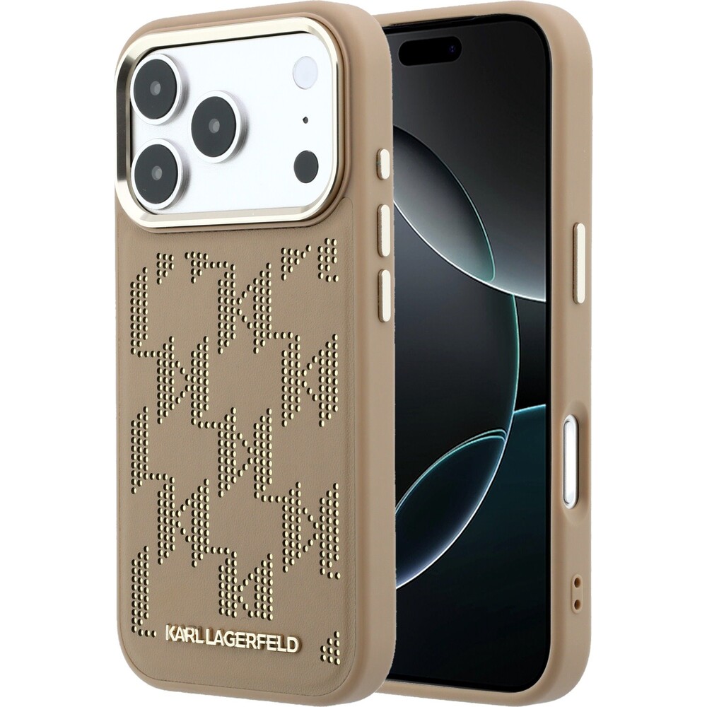 Karl-Lagerfeld-PU-Perforated-Monogram-MagSafe-kryt-iPhone-17-Pro-bezovy