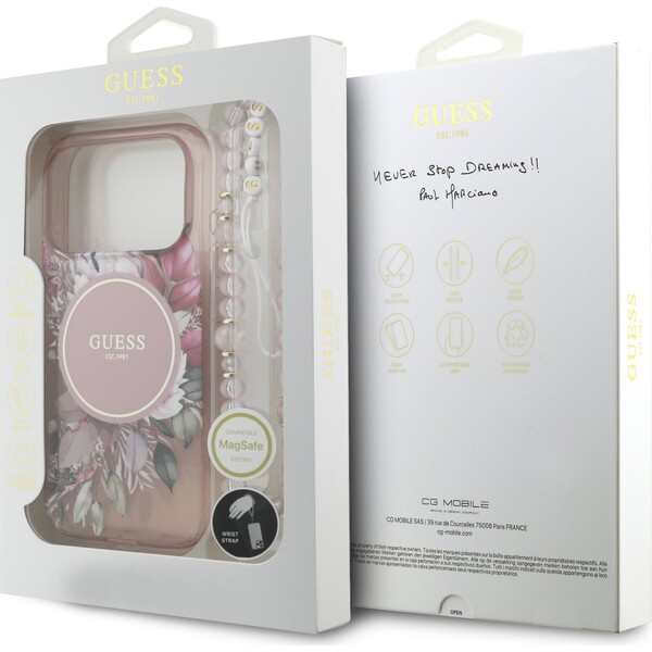 Guess-IML-Flowers-Strap-MagSafe-kryt-iPhone-17-Pro-ruzovy
