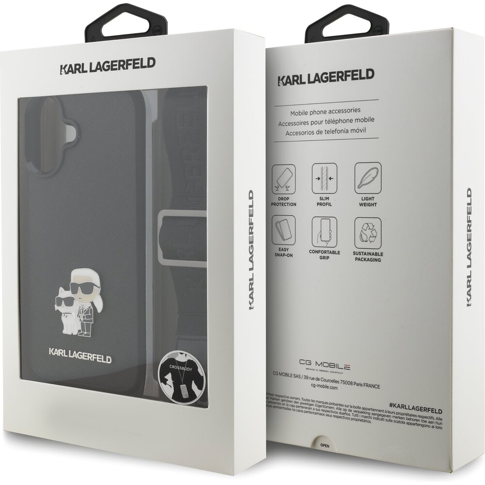 Karl-Lagerfeld-Saffiano-Crossbody-Popruh-Metal-Karl-and-Choupette-kryt-iPhone-17-cerny