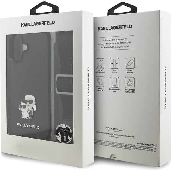 Karl-Lagerfeld-Saffiano-Crossbody-Popruh-Metal-Karl-and-Choupette-kryt-iPhone-17-cerny