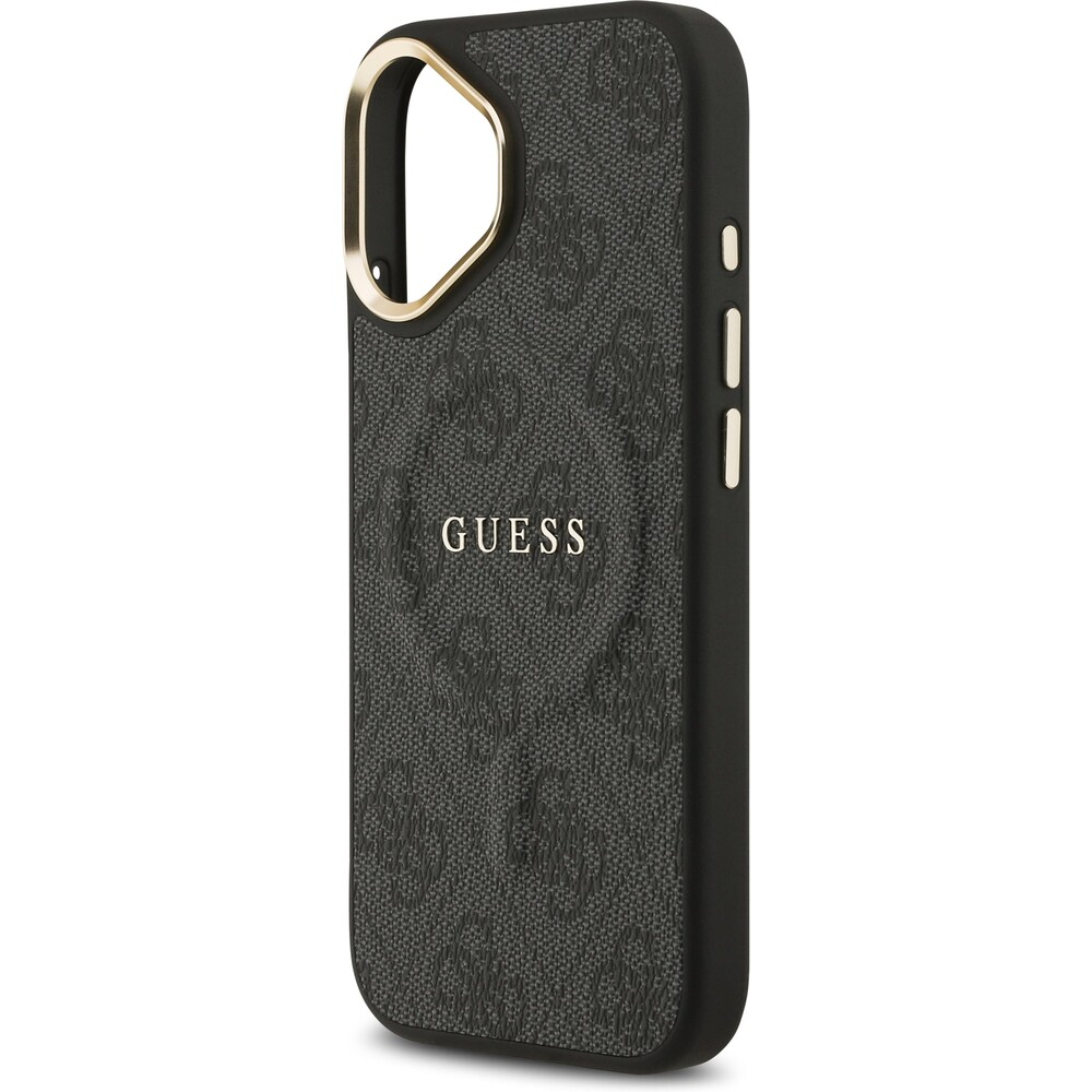 Guess-PU-Leather-4G-Gold-Frame-MagSafe-kryt-iPhone-17-cerny
