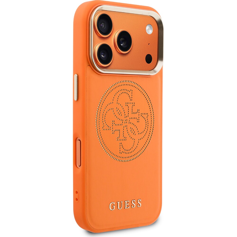 Guess-PU-Perforated-4G-Logo-MagSafe-kryt-iPhone-17-Pro-oranzovy