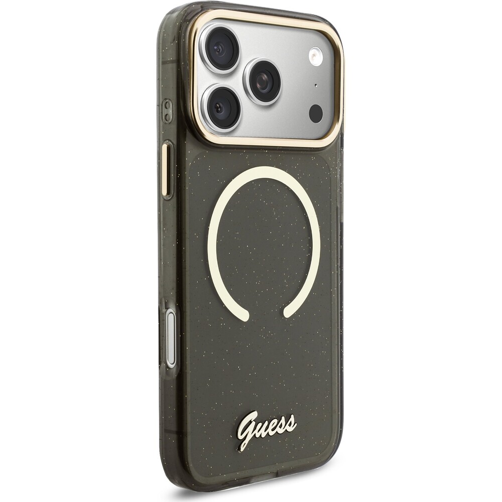 Guess-IML-Glitter-Script-Strap-MagSafe-kryt-iPhone-17-Pro-Max-cerny