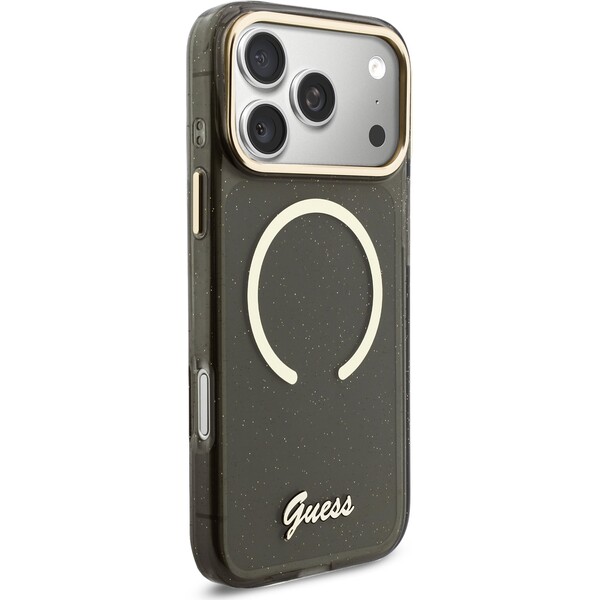 Guess-IML-Glitter-Script-Strap-MagSafe-kryt-iPhone-17-Pro-Max-cerny