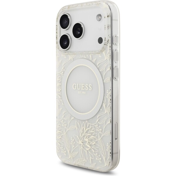 Guess-IML-Flowers-Allover-Strap-MagSafe-kryt-iPhone-17-Pro-bily