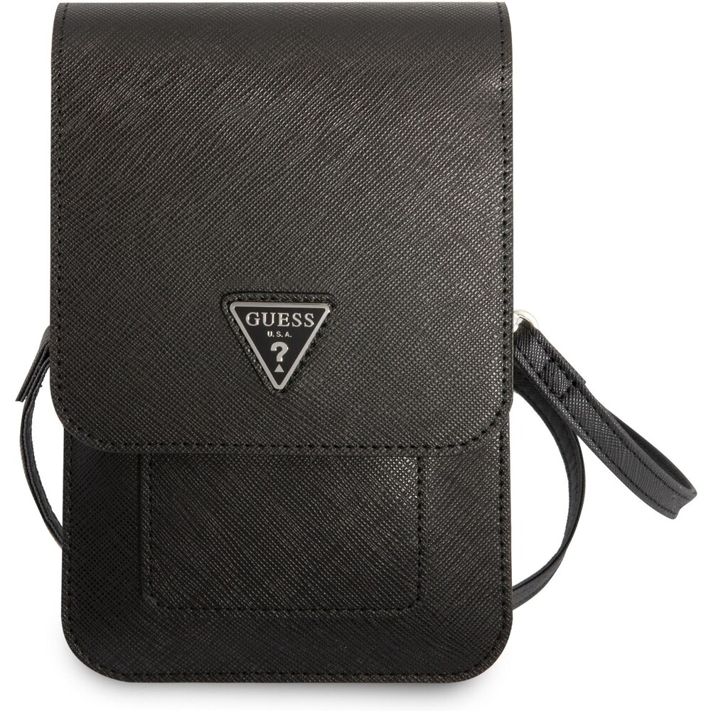 Guess-PU-Saffiano-Triangle-Logo-Phone-Bag-cerne
