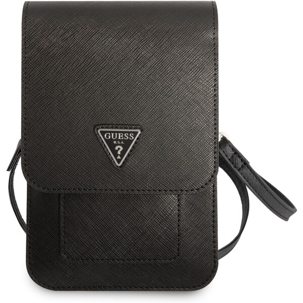 Guess-PU-Saffiano-Triangle-Logo-Phone-Bag-cerne