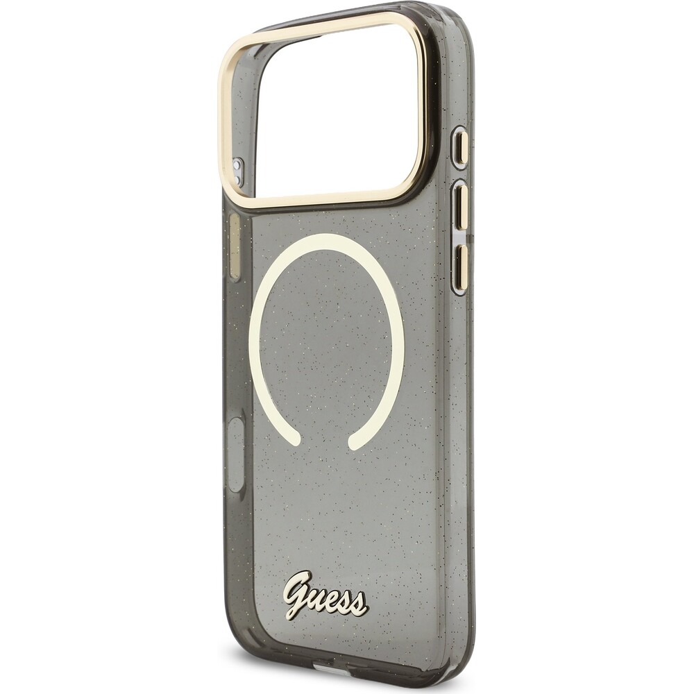 Guess-IML-Glitter-Script-Strap-MagSafe-kryt-iPhone-17-Pro-Max-cerny