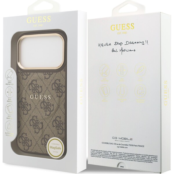 Guess-PU-Leather-4G-Gold-Frame-MagSafe-kryt-iPhone-17-Pro-hnedy