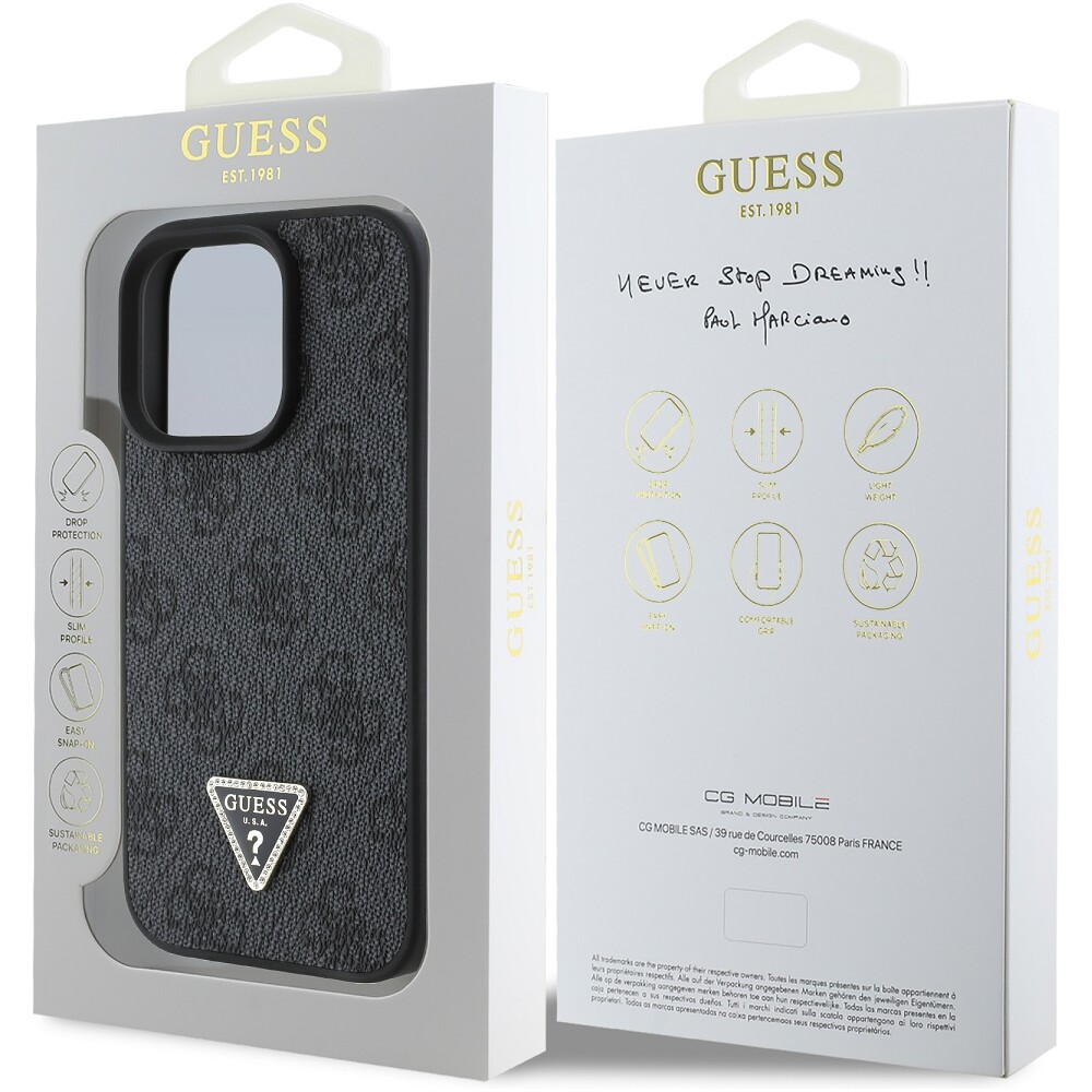 Guess-PU-4G-Strass-Triangle-Metal-Logo-kryt-pro-iPhone-16-Pro-cerny