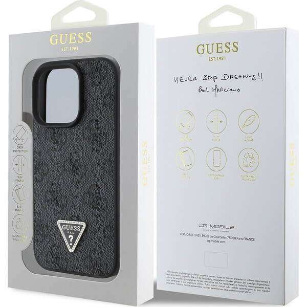 Guess-PU-4G-Strass-Triangle-Metal-Logo-kryt-pro-iPhone-16-Pro-cerny
