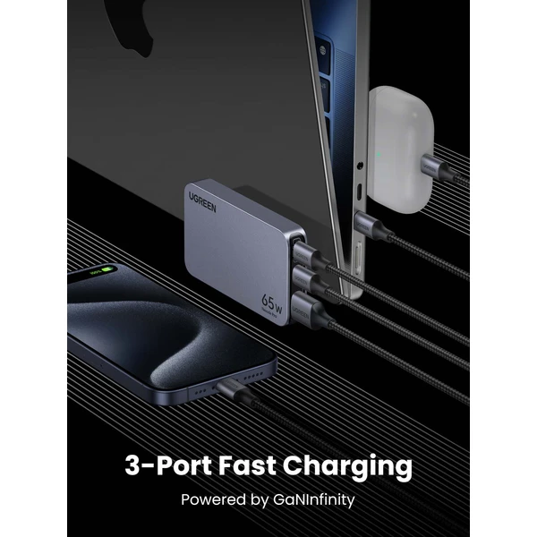 UGREEN Nexode Pro 65W GaN nabíječka s USB-C/USB-A šedá - Nabíječky - Obrázek 514f4abc651348dca35775854e255149