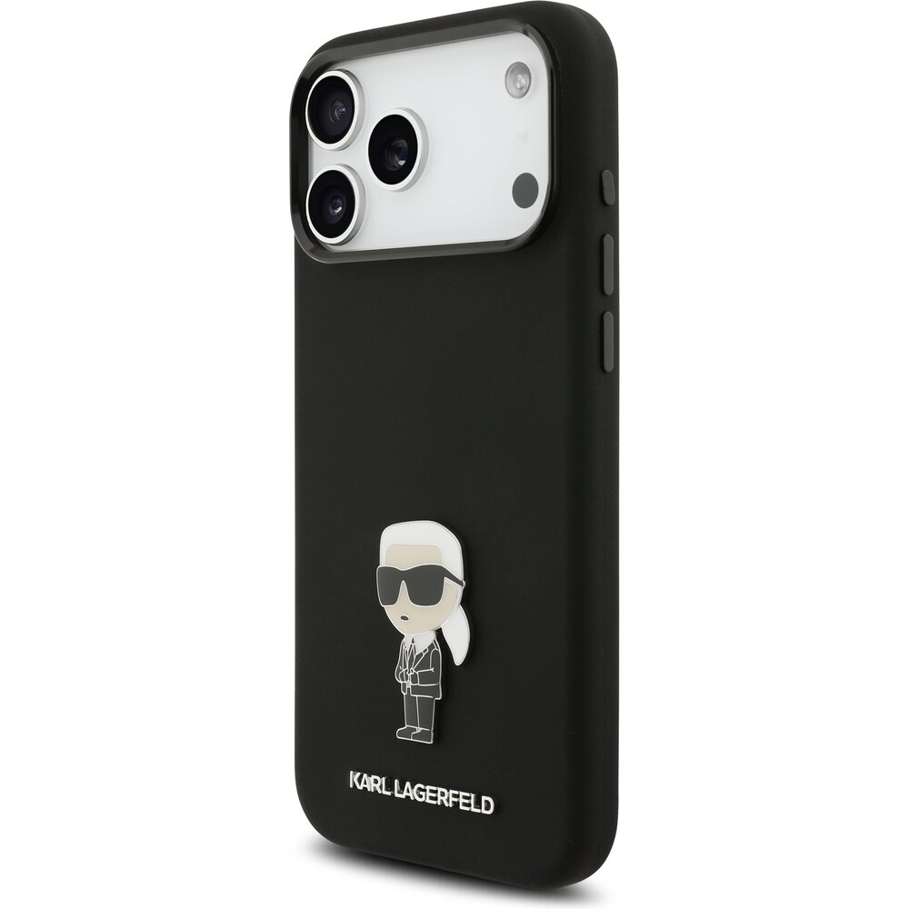 Karl-Lagerfeld-Liquid-Silicone-Metal-Ikonik-kryt-iPhone-17-Pro-Max-cerny